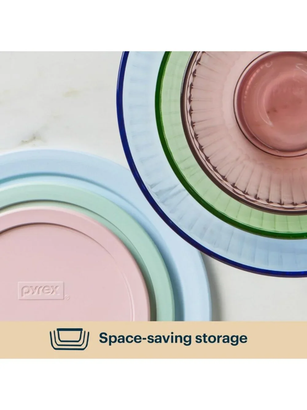 Colorful Sculpted Tinted Glass Mixing Bowls Set with Lids - 3-Pack Kitchen